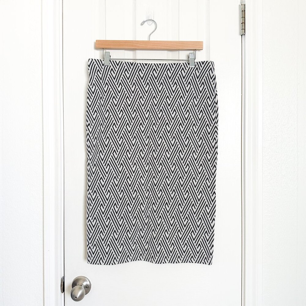 Philosophy Pencil Skirt Women’s Large Black White Geometric Print Pull On Work